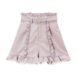 バックルベルトフリルレースショートパンツ