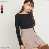 【メール便】ボートネック長袖リブトップス