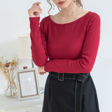 【メール便】ボートネック長袖リブトップス