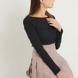 【メール便】ボートネック長袖リブトップス