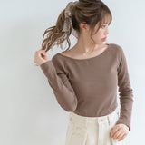 【メール便】ボートネック長袖リブトップス