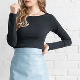 【メール便】ボートネック長袖リブトップス