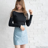 【メール便】ボートネック長袖リブトップス