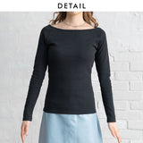 【メール便】ボートネック長袖リブトップス