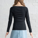 【メール便】ボートネック長袖リブトップス