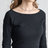 【メール便】ボートネック長袖リブトップス