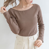 【メール便】ボートネック長袖リブトップス