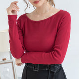 【メール便】ボートネック長袖リブトップス