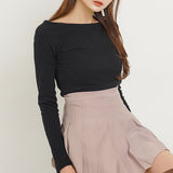 【メール便】ボートネック長袖リブトップス