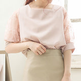 スクエアネックチュール刺繍袖ブラウス