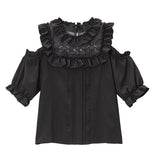 【メール便】レースアップ刺繍肩開きブラウス