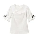 【メール便】胸元リボン開きカットソートップス