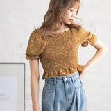 【メール便】花柄シャーリングブラウス