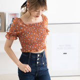 【メール便】花柄シャーリングブラウス