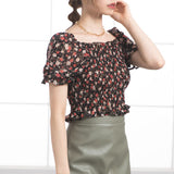 【メール便】花柄シャーリングブラウス