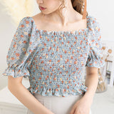 【メール便】花柄シャーリングブラウス