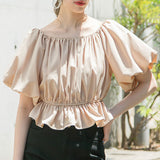 ボリュームスリーブペプラムブラウス