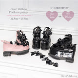 7cmor10cmヒールトリプルハートリボン厚底パンプス