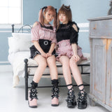 7cmor10cmヒールトリプルハートリボン厚底パンプス