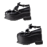 7cmor10cmヒールトリプルハートリボン厚底パンプス