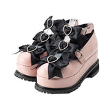 7cmor10cmヒールトリプルハートリボン厚底パンプス