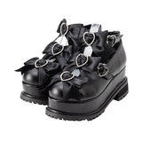 7cmor10cmヒールトリプルハートリボン厚底パンプス
