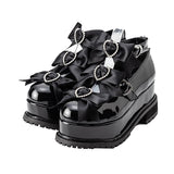 7cmor10cmヒールトリプルハートリボン厚底パンプス