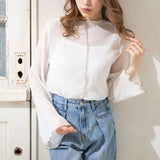 【メール便】配色メロウ楊柳シフォンインナー付きトップス