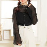 【メール便】配色メロウ楊柳シフォンインナー付きトップス