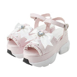 レースアップハートビジューリボンスニーカーサンダル