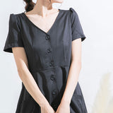 Vネックボタンポケットシャツワンピース