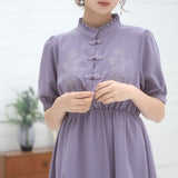 刺繍入りチャイナ半袖ワンピース