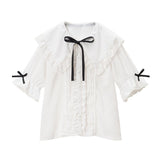 刺繍レースフリルセーラーブラウス