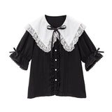 刺繍レースフリルセーラーブラウス