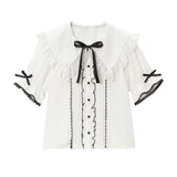 刺繍レースフリルセーラーブラウス