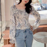 【メール便】総柄シャーリングブラウス