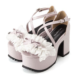 コットンレースフリルリボンサンダル