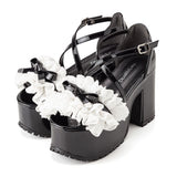 コットンレースフリルリボンサンダル