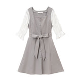 ダブルパフ袖シンプルワンピース