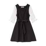 ダブルパフ袖シンプルワンピース