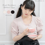 パールネックレス風リブトップス