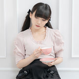 パールネックレス風リブトップス