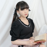 パールネックレス風リブトップス