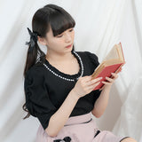 パールネックレス風リブトップス