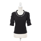 パールネックレス風リブトップス