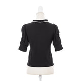 パールネックレス風リブトップス