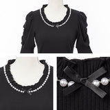 パールネックレス風リブトップス