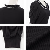 パールネックレス風リブトップス