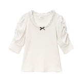 パールネックレス風リブトップス