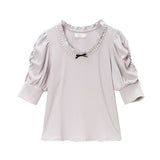 パールネックレス風リブトップス